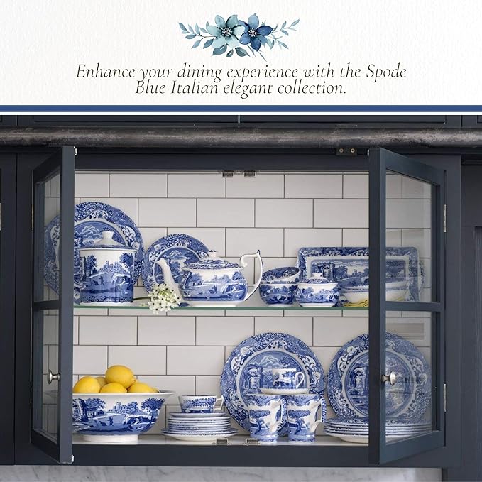 Spode Blue Italian French Press | 28-Ounce Capacity | Espresso Coffee and Tea Maker | Porcelain Cafetiere | Stainless Steel Plunger | Dishwasher Safe (Blue/White)