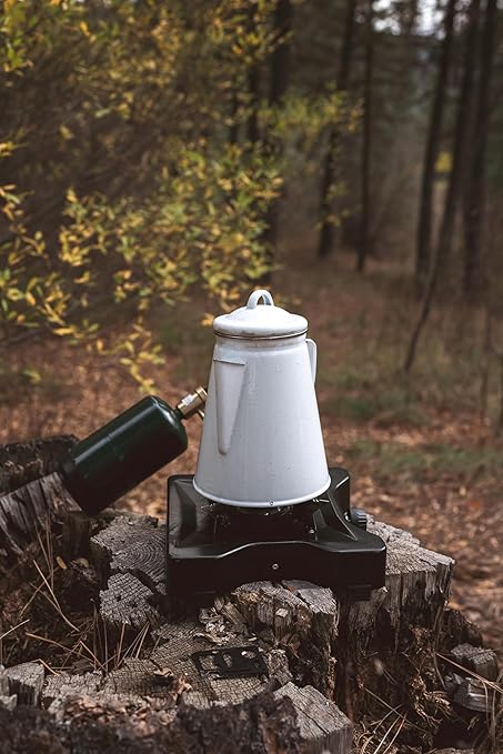 Stansport Enamel Percolator Coffee Pot &amp 4 Mug Set (11230-03) White