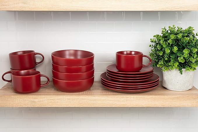 10 Strawberry Street Wazee Matte Coupe Dinnerware Set 16 pc Red