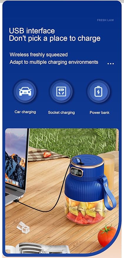 Portable BlenderPortable Blender for Shakes and Smoothies Personal Size High Speed Blender21oz USB C Rechargeable Blender for Travel/Picnic/Office/Gym/Sport (BLUE WITH CUP LID)
