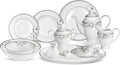 Lorenzo 57 Piece Elegant Bone China Service for 8 Viola Dinnerware Sets Silver