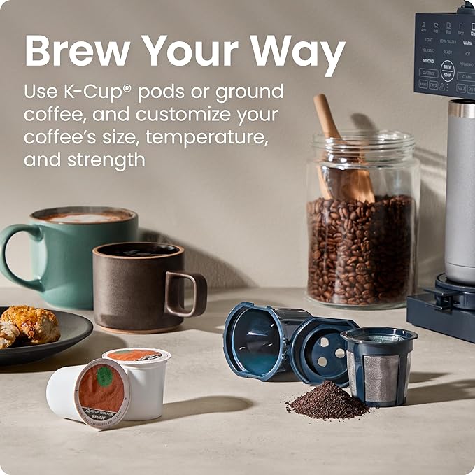 Chefman Caffeinator Single Serve Coffee Maker Brew Kcups &amp Grounds Drip Coffee Machine with Brew Strength Settings Iced Coffee Function 48 oz. Removable Water Reservoir