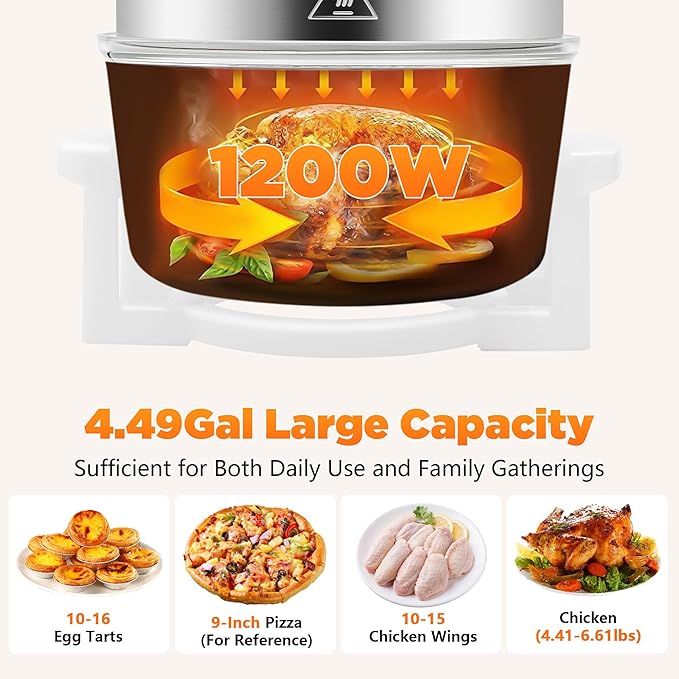 CNCEST Air Fryer Oven360 °Vertical Heating Grease Removal Infrared Convection Healthy Meal Electric Convection Oven Cooker with Fried Roasted Steamed Defrosted Function