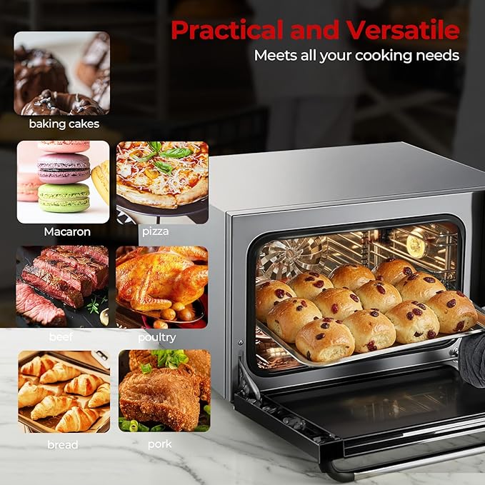 FOHERE Commercial Convection Oven - 50 Qt Large Capacity Electric Oven for Restaurant/Cafe/Food Industry Black