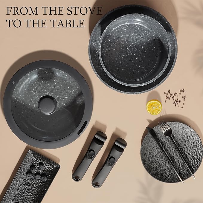 GiPP 5PCS Pots and Pans Set Nonstick Detachable Nonstick Cookware Sets Induction Kitchen Set Removable HandleRV Cookware setOven/Dishwasher Safe