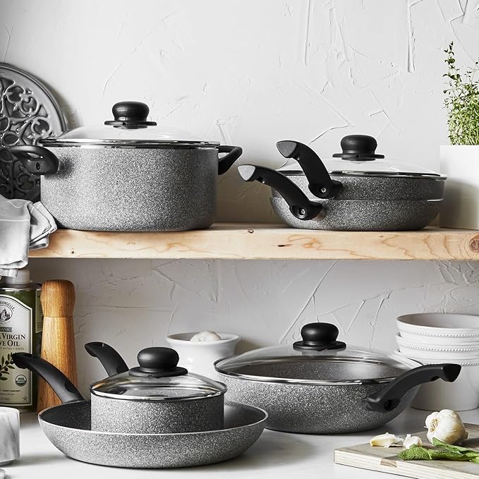 10-pc Aluminum Nonstick Cookware Set with Metal Rim Gray
