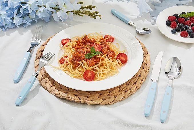 ANNOVA Silverware Set Retro/Rivet Colorful Stainless Steel Tableware Kitchen Flatware Set Utensils Includes Dinner Knives Forks Spoons Salad Forks &amp Dessert Spoons (Sky Blue 20 Pieces)