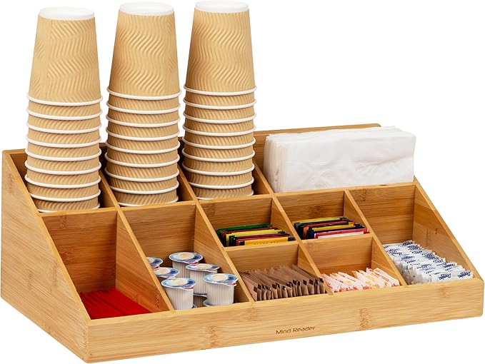 Mind Reader Cup and Condiment Station Countertop Org Coffee Bar Rayon from Bamboo Cup 18.125L x 9.5W x 6.5H Brown