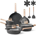 17 Piece Pots and Pans Set Nonstick Granite Cookware Induction Compatible Kitchen Set - Black