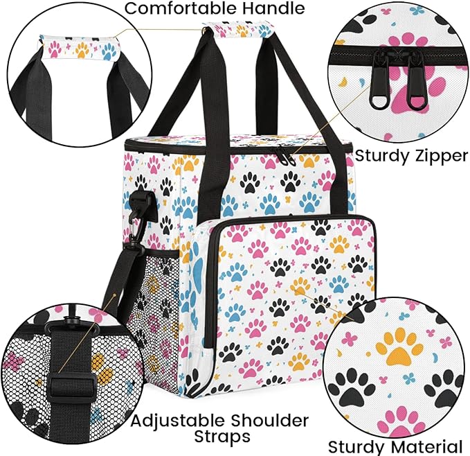 Paw Print Travel Coffee Maker Carrying Bag Large Organizer Storage Tote Bag Insulated Reusable Cooler Grocery Bags
