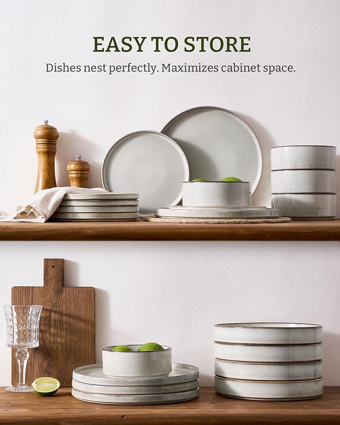 Famiware Annecy Plates and Bowls Sets 12 Pieces Dinnerware Sets Microwave and Dishwasher Safe Dishes Set for 4 Chip and Scratch Resistant Grey-White