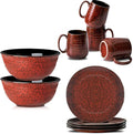 Hasense 10-Piece Service for 4 Dinnerware Set 65 Oz Bowls 10 inch Plates 15 Oz Mugs Red