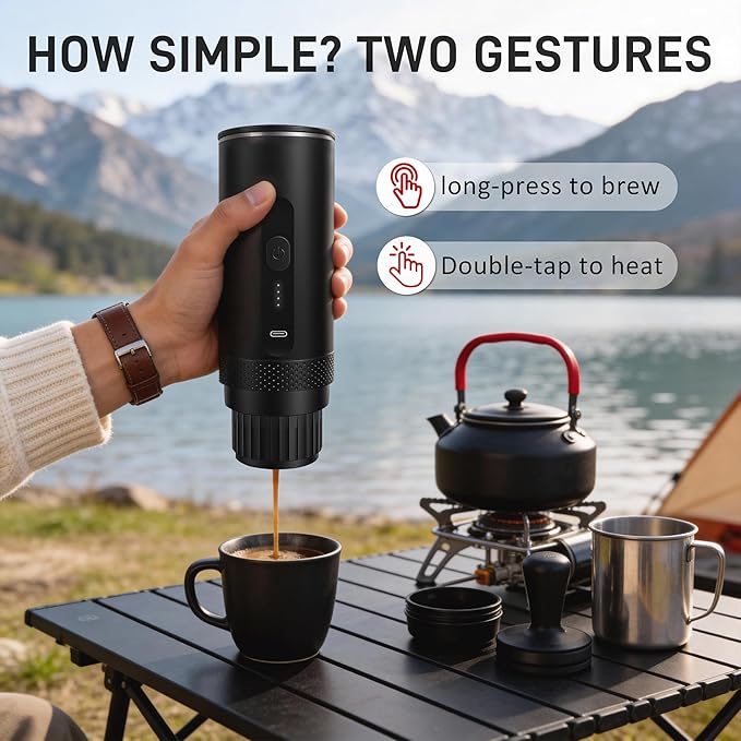 Portable Electric Coffee Maker Espresso Machine Car Coffee Maker for Travel Self-Heating with USB-C Battery Powered with 7800mAh for Ground Coffee &amp NS Capsule for RV Hiking OfficeGifts for