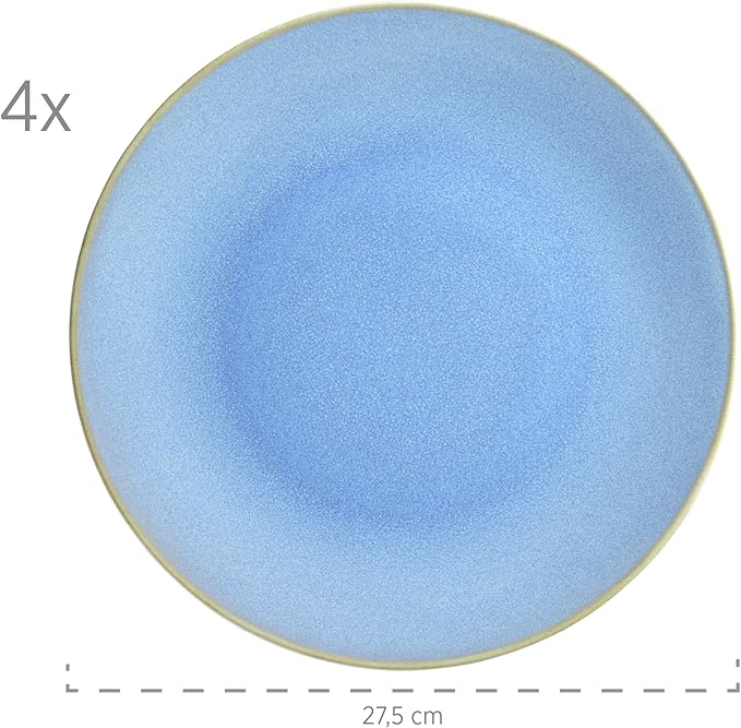MÄSER Ossia Crockery Set for 4 People in Mediterranean Vintage Look 16-Piece Dinner Set in Light Blue Porcelain