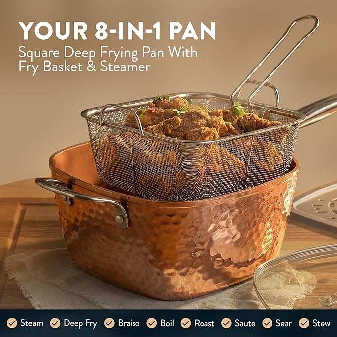 Gotham Steel Hammered 20 Pc Ceramic Cookware Set Nonstick True Ceramic Pots and Pans Set Non Stick with Deep Square Pan Set &amp Bakeware Set Non Toxic PFOA PFOS Free Oven &amp Dishwasher Safe