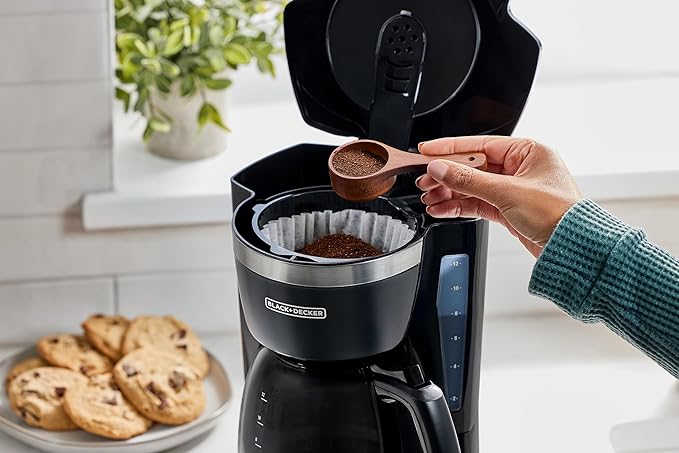 BLACK+DECKER 12-Cup Digital Coffee Maker Programmable Washable Basket Filter Sneak-A-Cup Auto Brew Water Window Keep Hot Plate Black