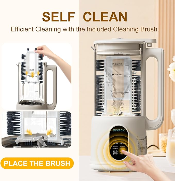 8 in 1 Automatic Nut Milk Maker 41oz Homemade Soybean Milk Almond Milk Oat Milk and Juice Electric Bean and Nut Milk Machine with Appointment Timer Keep Warm and Self-cleaning Function Beige