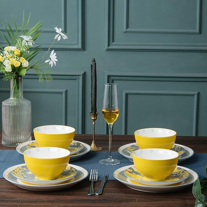 Wisenvoy Plates and Bowls Sets Ceramic Dinnerware Sets Plate Set Porcelain Dishes Set for 4 Dinner Plates