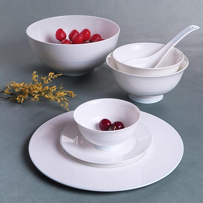 Fine Bone China Dinnerware SetPorcelain&ampCeramic Dinnerware SetsBone Stoneware &amp Ceramic Cookware Tableware Set Includes Dinner Plates|Spoons|Pasta Bowls|Soup Pot|Chopsticks (30PCS * 6-Person