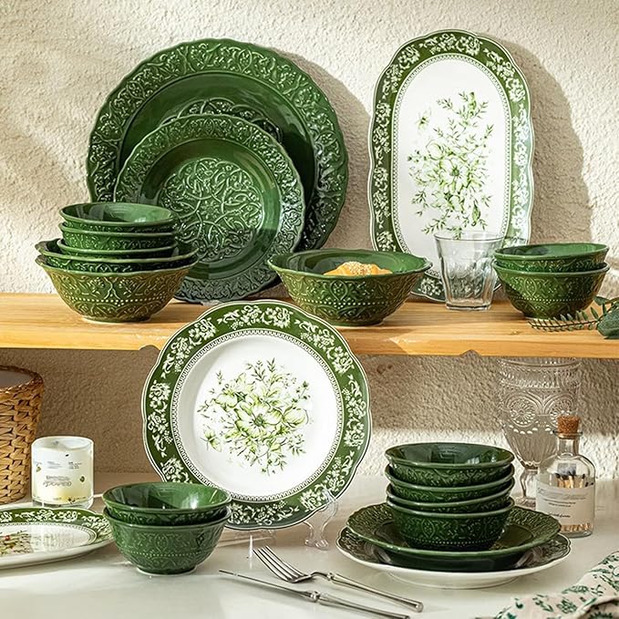 Dinnerware Set 13 Piece Kitchen and Dining Service for 6 Ceramic Rice Bowl Pasta/Salad/Dessert Plate