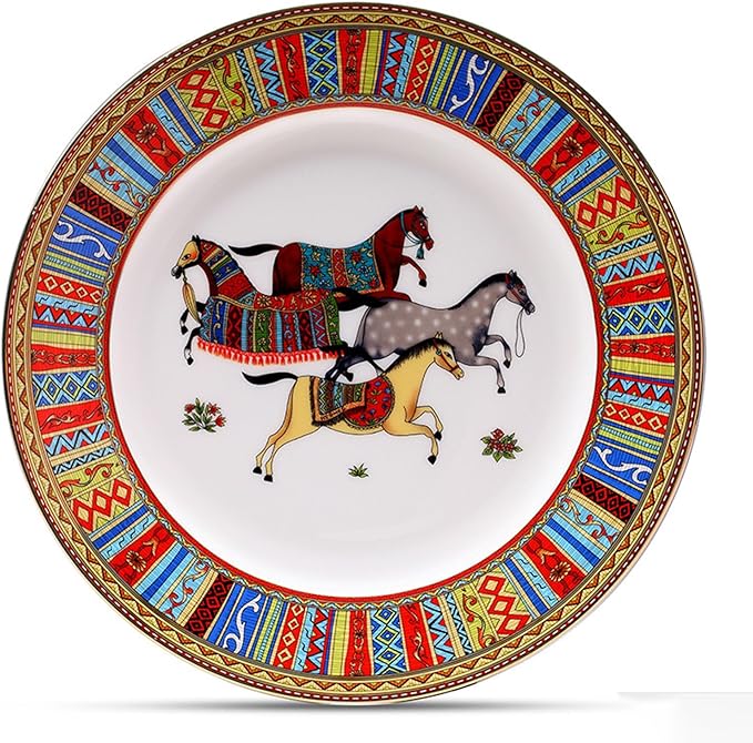 European Style Dinnerware Set Service for 2 Bone China Dinnerware Sets Unbreakable Porcelain Dinner Sets Coffee Cup and Saucer Tableware Set Steak Dinner Plates Dish Set horse-05