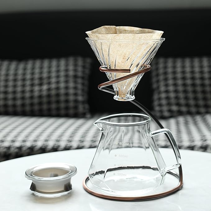 Pour Over Coffee Maker Set20oz/600ml Pour Over Coffee Dripper &amp Glass LidMetal Dripper Stand and 100 Count Paper Coffee Filters4 in 1 Set for Home or Office lucency