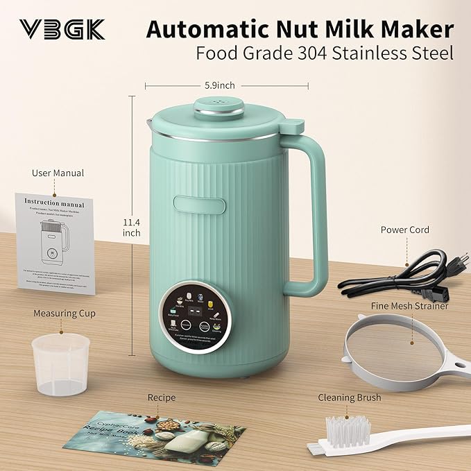VBGK 8 in 1 Nut Milk Maker Blender With 20 Bladers40oz Soy Almond Oat Coconut Plant Based and Non Dairy Beverages Automatic Soybean Machine With Delay Start/Keep Warm/Boil Water/Auto-clean.