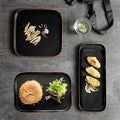 Porcelain Square Dinnerware Set 3 Pcs Fine China Plates With Gold Edge Matte Black Includes Pasta And Seafood Plates Plate Set