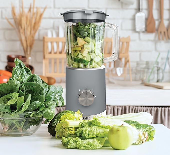 COOK WITH COLOR 300 Watt Blender: Powerful 2-Speed Control with Pulse 4-Tip Stainless Steel Blades 25oz (750ml) Jar and Skid-Resistant Feet Grey