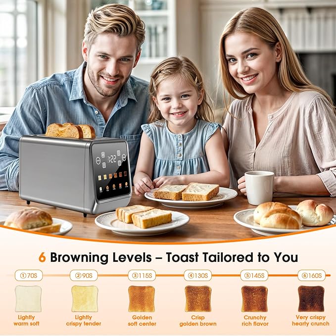 2-Slice Smart Toaster with One-Touch Memory Extra-Wide 1.5 Slots Digital Touchscreen for Bagels Artisan Bread &amp Busy Mornings