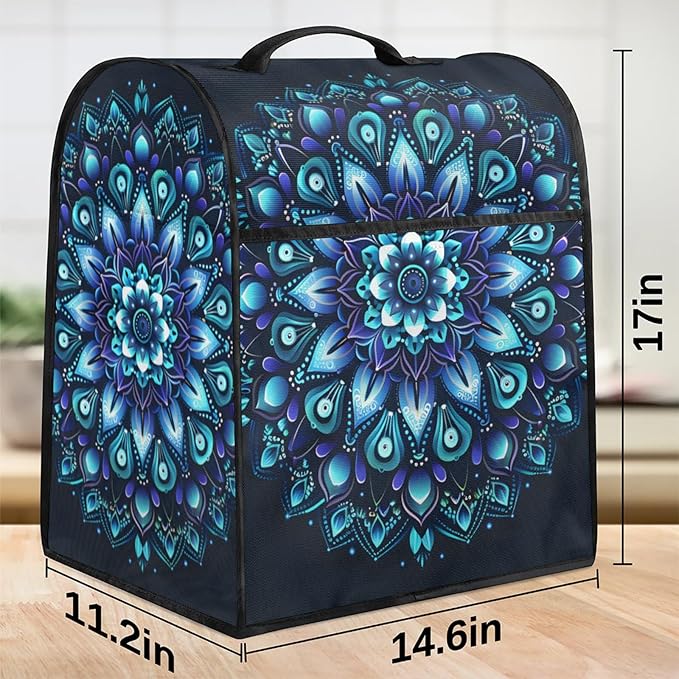 cfpolar Kitchen Aid Mixer Cover Compatible with 6-8 Quarts Ethnic Mandala Flower Teal Stand Mixer Cover Kitchen Aid Mixers Accessories Appliance Organizer Bag Dust Covers with Zipper Pocket