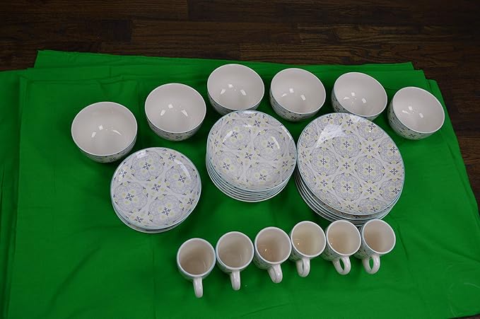 Earthenware 30 Pieces Dinner Set in Glaze Decal French Floral Design