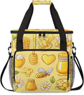 Yellow Coffee Maker Travel Bag Honeycomb Bee Insulated Grocery Bag Travel Picnic Leakproof Cooler Bags With Shoulder Strap