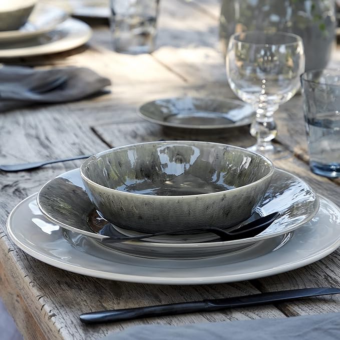 Costa Nova Ceramic Stoneware 5-Piece Place Setting Service for 1 - Madeira Collection Grey | Microwave &amp Dishwasher Safe Dinnerware Set | Food Safe Glazing | Restaurant Quality Tableware