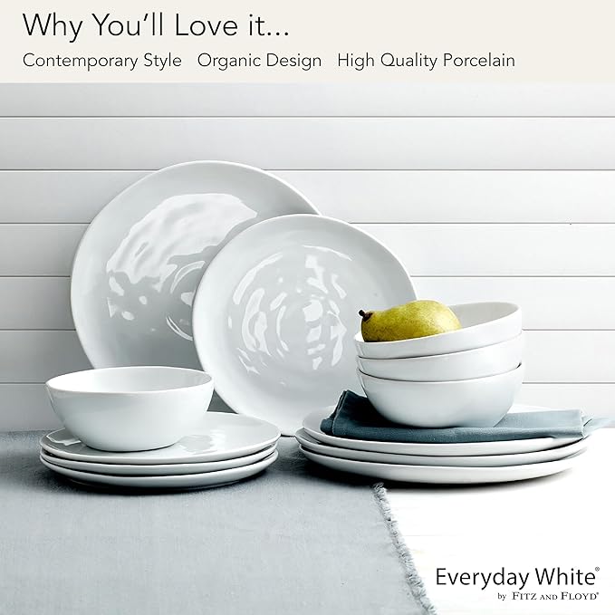 Everyday White Organic 12 piece Dinnerware Set Service for 4