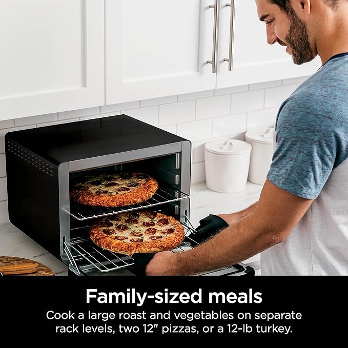 Ninja DT202BK Foodi 8-in-1 XL Pro Air Fry Oven Large Countertop Convection Oven Digital Toaster Oven 1800 Watts Black 12 in. (Renewed)
