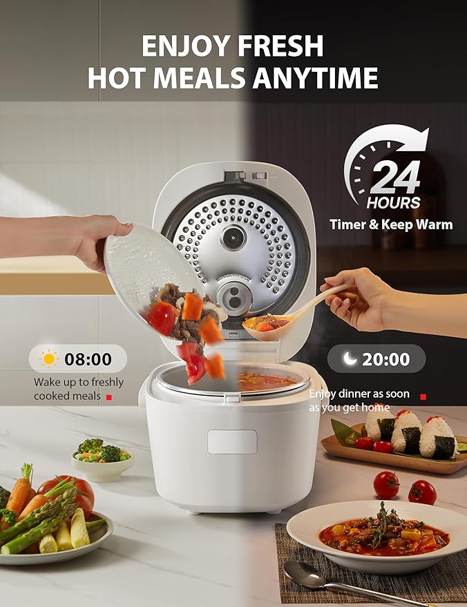TOSHIBA OriginTaste Rice Cooker 10-Cup Uncooked Fuzzy Logic 15-in-1 Functions Digital Display Delay Timer Keep Warm Nonstick Inner Pot White
