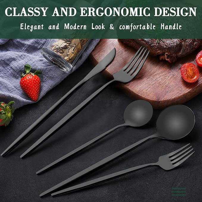 40-Piece Matte Black Silverware Set for 8 CEKEE Stainless Steel Flatware Cutlery Set Cutlery Kitchen Utensils Set for Home Restaurant Apartment Include Knife Forks and Spoons Silverware Set