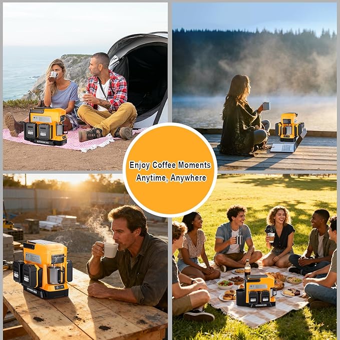 Taingwei Cordless Coffee Maker for Dewalt 20V Battery Portable Drip Coffee Maker with Electric Coffee Grinder for RV Camping Travel Car Hiking (Battery Not Included)