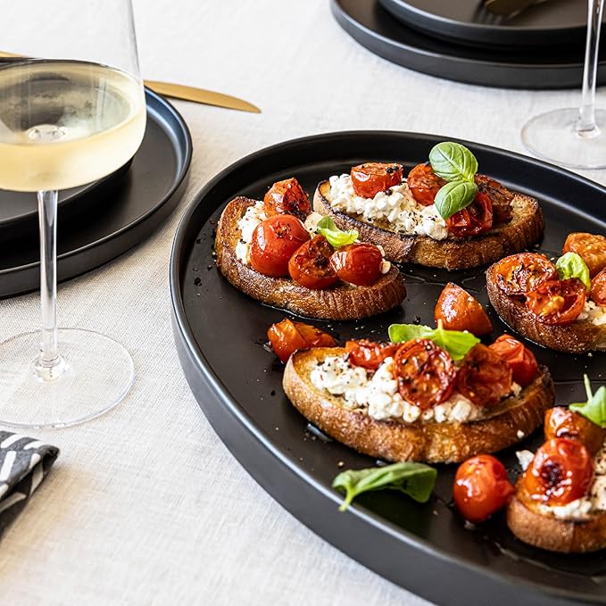 over&ampback Stackable Stoneware Serving Platter - Elegant 1-Piece Oval Serving Platter to Complete Your Kitchen Set - Perfect for Appetizers Desserts and More - 16 L x 11 W - Semi-Matte Black