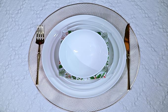 Jasmine Bone China Dinnerware Set 16 Pieces Service for 4 White Plates Dishes Bowls Set Microwave and Dishwasher Safe