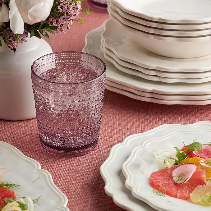 Isabella Cream 12-Piece Melamine Dinnerware Set for 4 – Crackle Glaze Plates &amp Bowls with Scalloped Edges Dishwasher Safe Durable Unbreakable Tableware for Indoor &amp Outdoor Dining