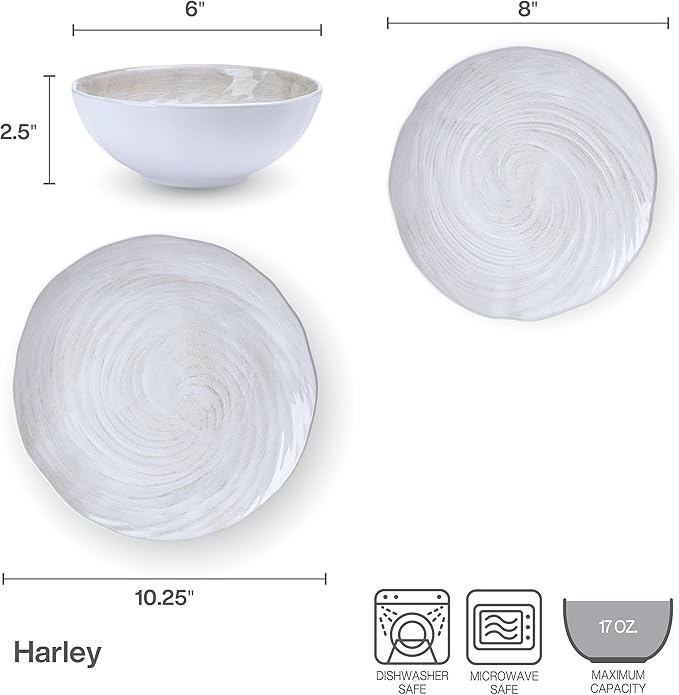 Mikasa Harley 12 Piece Stoneware Hand-Crafted Dinnerware Set Service for 4 Plate and Bowl Modern with Organic Freeform Shape White