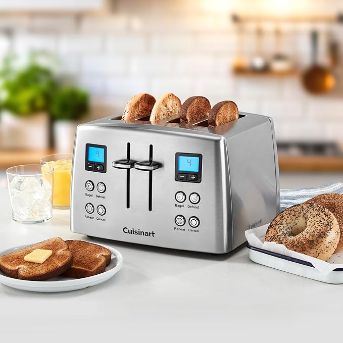 Cuisinart 4 Slice Countdown Motorized Toaster Compact Design with Extra-Wide Slots for Toasting Defrost &amp Reheat Functions CPT-435P1 Stainless Steel