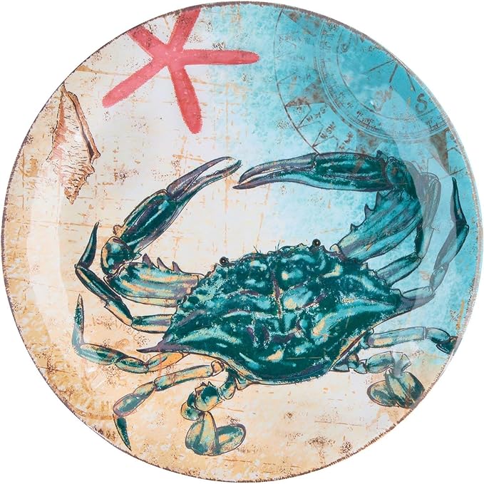 UPware 12 Piece Crab Melamine Dinnerware Sets Outdoor Dishes Set Plates and Bowls Sets Service for 4 Multicolor