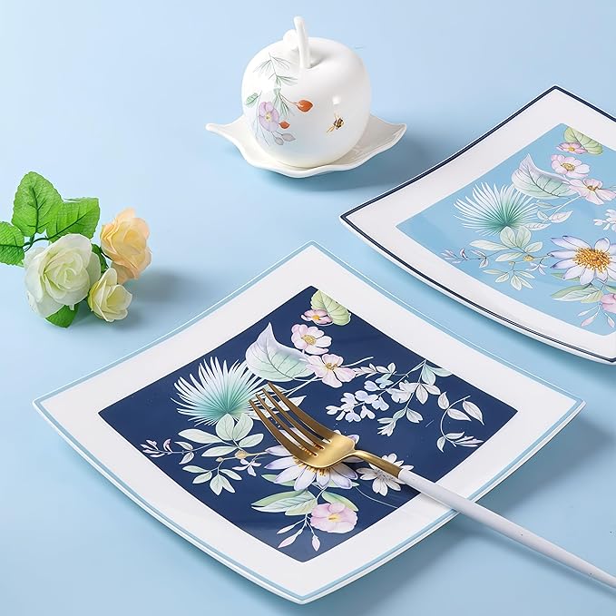 Fine Bone China Dinnerware SetPorcelain&ampCeramic Dinnerware SetsBone Stoneware&ampCeramic Cookware Tableware Set Includes Dinner Plates|Spoons|Pasta Bowls|Soup Pot|Chopsticks (32PCS * 6-Person S