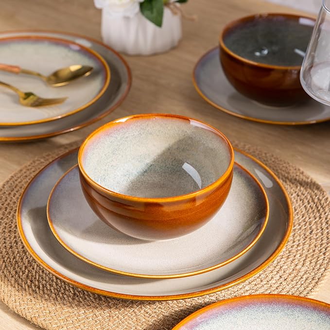 LERATIO Ceramic Dinnerware Sets for 8with pasta bowlsHandmade Reactive Glaze Dishes SetChip Resistant and Scratch Resistant | Oven&ampDishwasher &amp Microwave Safe-Blue(30PCS)