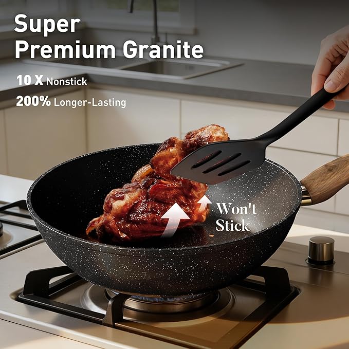 DishDelight Induction Pots and Pans Set Non Stick 12 Piece Nonstick Kitchen Cookware Sets Nonstick Granite Cooking Set Induction Pots and Pans Induction Cookware Sets with Frying Pans Black
