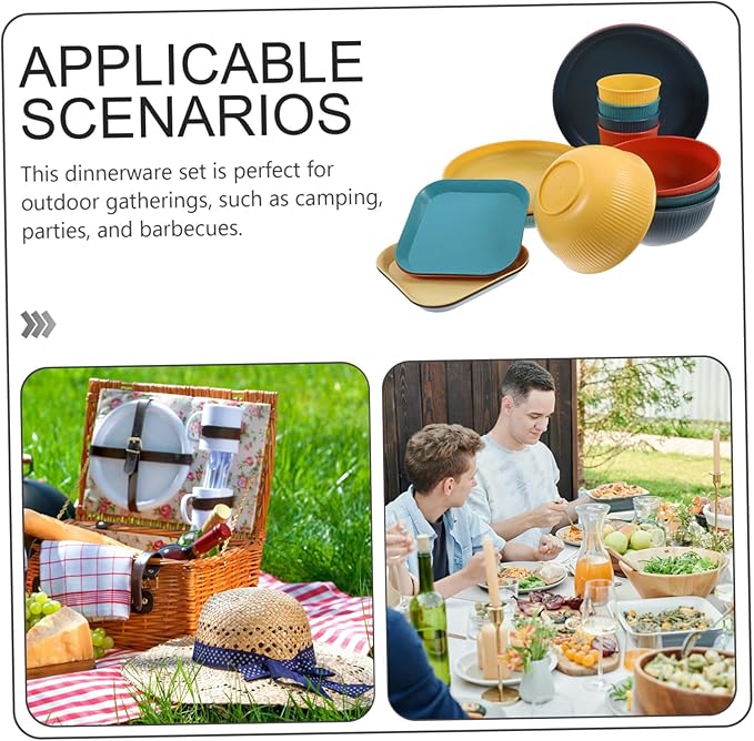 ABOOFAN Broken Dinnerware Set Plates and Bowls Set Camping Utensils Unbreakable Material Black for Bbq Camping Outdoor