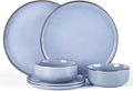 E-far 6-Piece Reactive Glaze Dinnerware Sets Ceramic Dishes Set for 2 Stoneware Plates and Bowls Dinning Ware Microwave &amp Dishwasher Safe - Ocean Blue